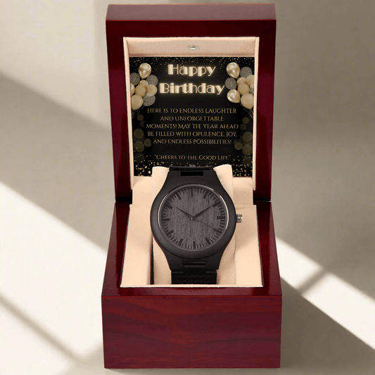 Sandalwood & Leather Wooden Watch: Gatsby Birthday Jewelry Mahogany Style Luxury Box with LED The Silver Clover & Co.