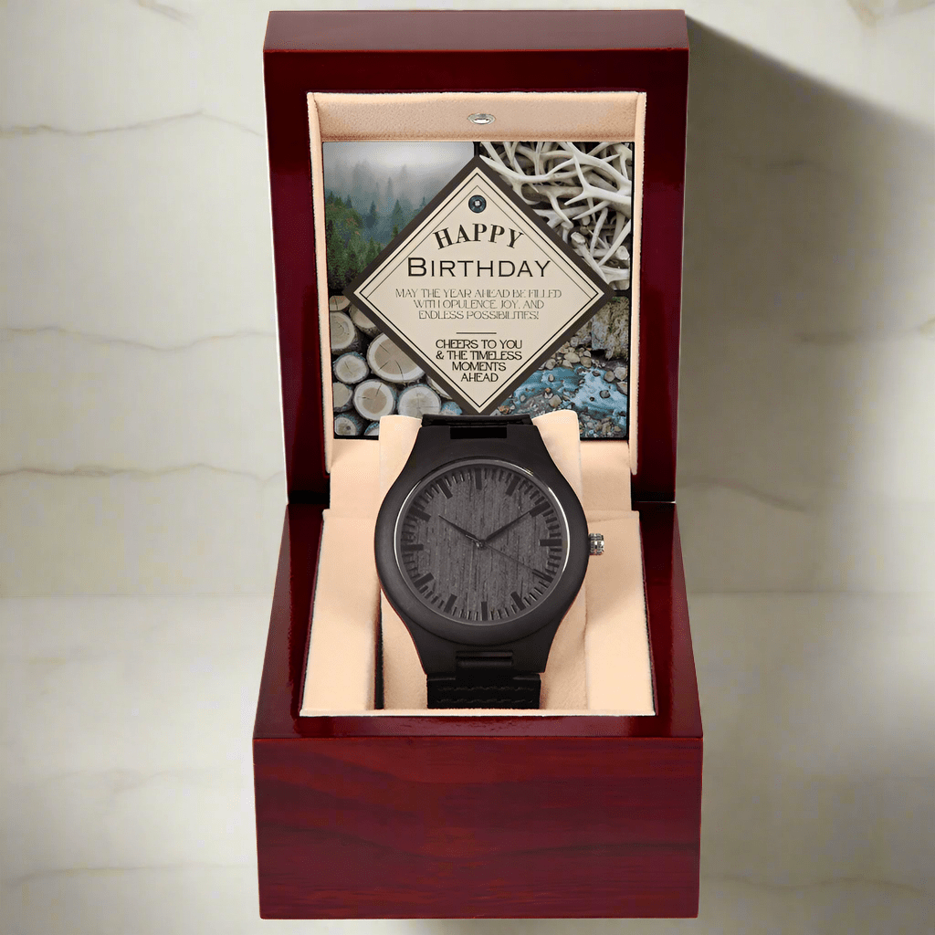 Sandalwood & Leather Wooden Watch: Nature Birthday Jewelry Mahogany Style Luxury Box The Silver Clover & Co.