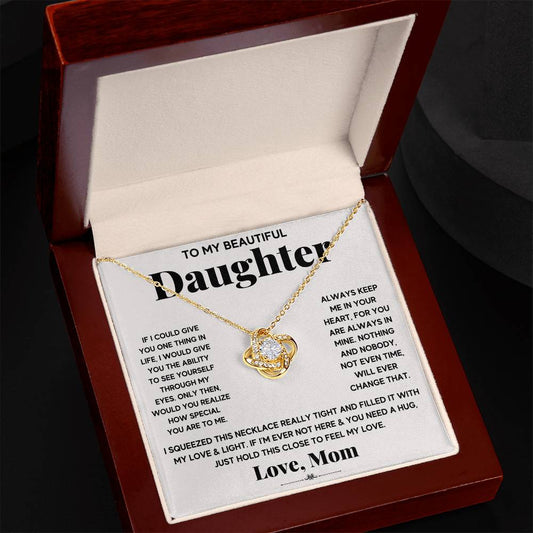 To My Beautiful Daughter, Just Hold This To Feel My Love Jewelry 18K Yellow Gold Mahogany Style Luxury Box with LED The Silver Clover & Co.