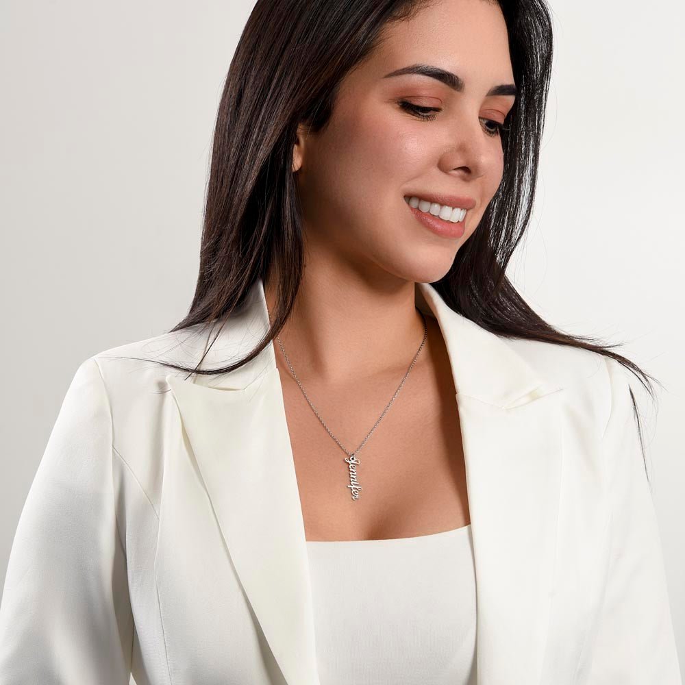 Vertical Name Necklace: Angel Jewelry 18k Yellow Gold Two Tone Box The Silver Clover & Co.