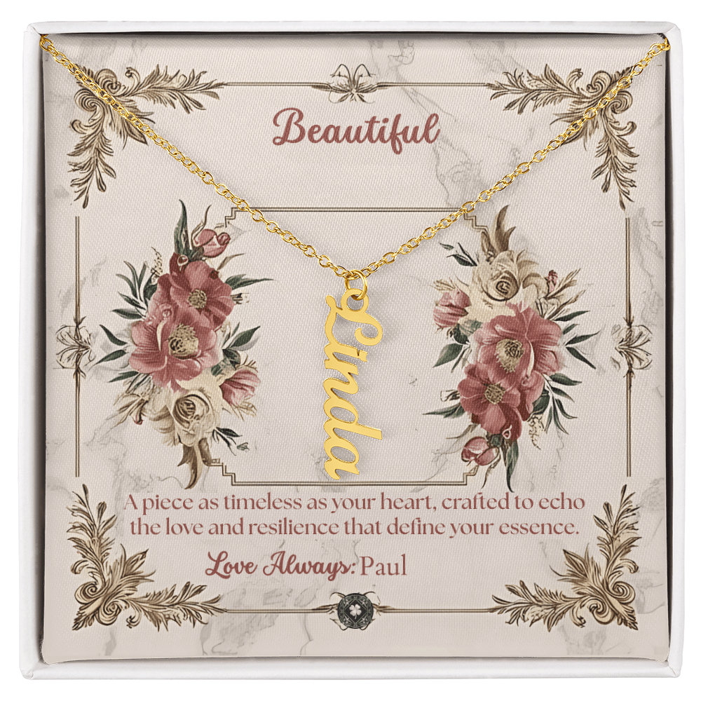 Vertical Name Necklace: Beautiful Jewelry 18k Yellow Gold Two Tone Box The Silver Clover & Co.