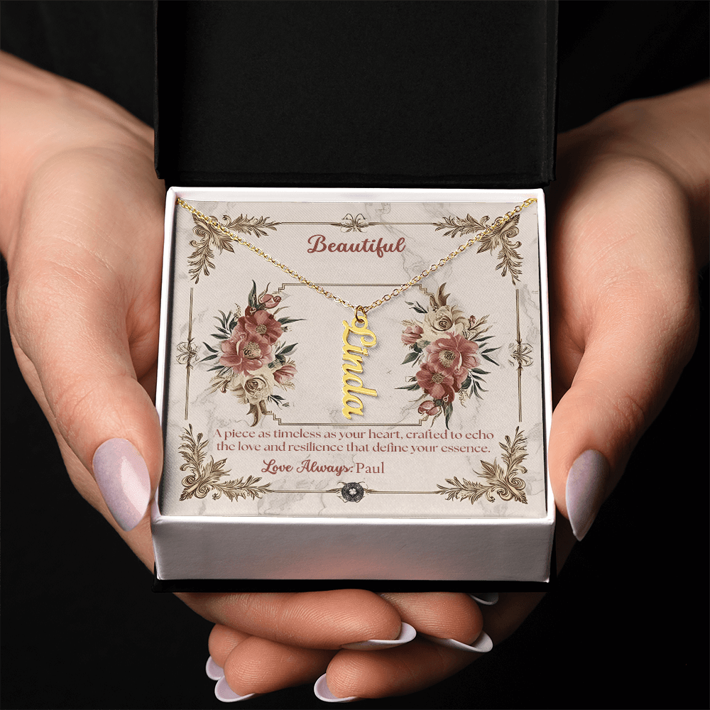 Vertical Name Necklace: Beautiful Jewelry 18k Yellow Gold Two Tone Box The Silver Clover & Co.