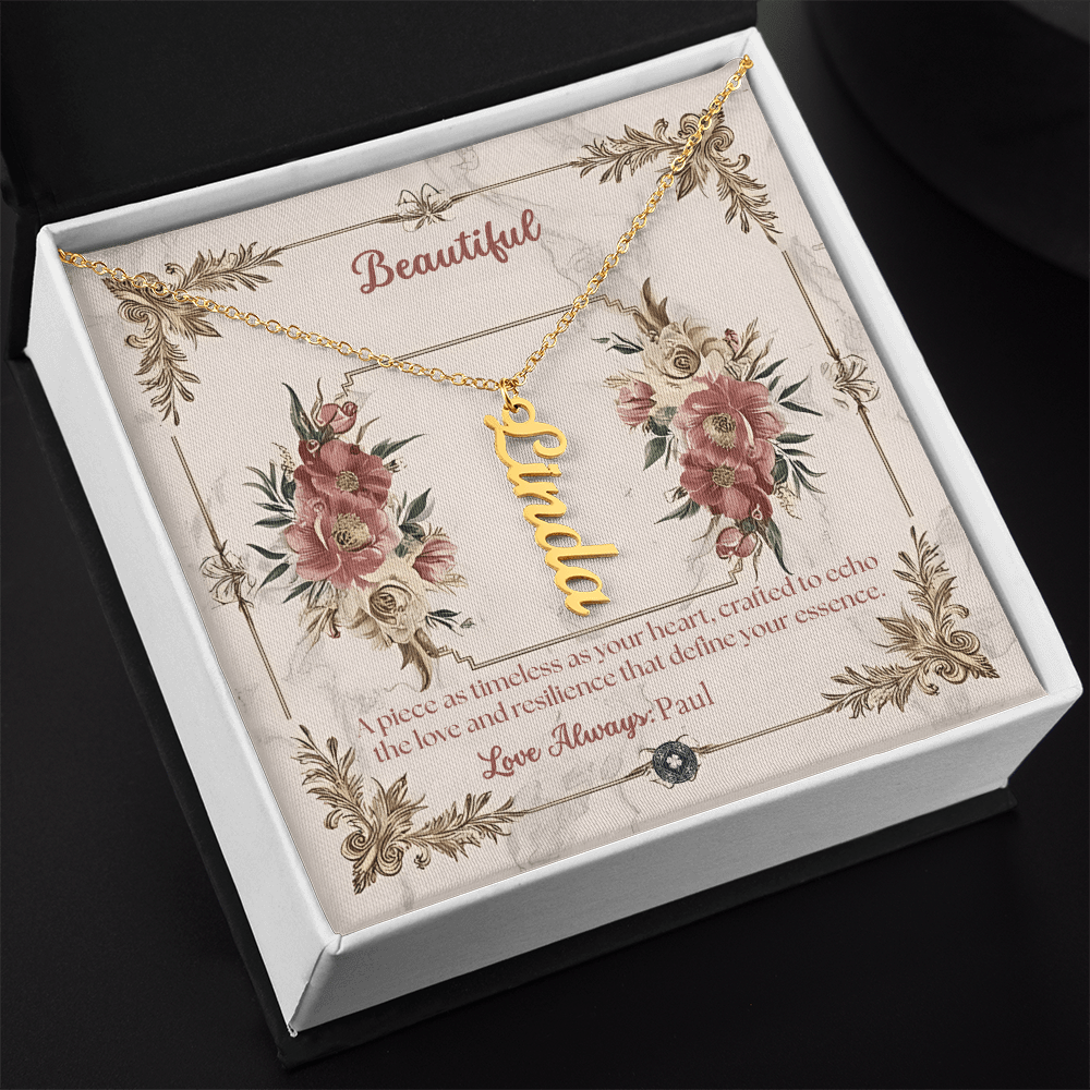 Vertical Name Necklace: Beautiful Jewelry 18k Yellow Gold Two Tone Box The Silver Clover & Co.