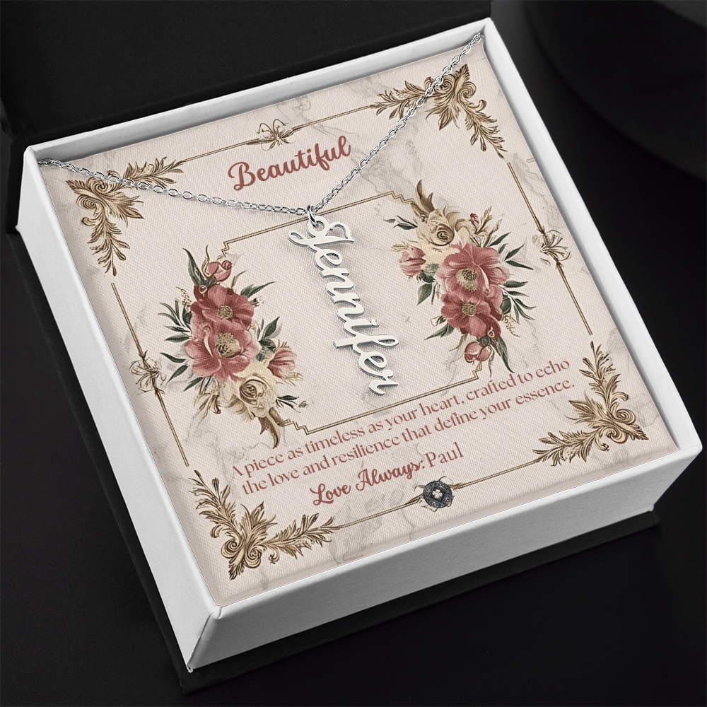 Vertical Name Necklace: Beautiful Jewelry Polished Stainless Steel Two Tone Box The Silver Clover & Co.