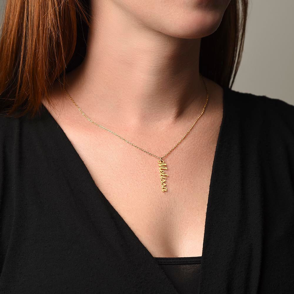 Vertical Name Necklace: Beautiful Jewelry 18k Yellow Gold Two Tone Box The Silver Clover & Co.