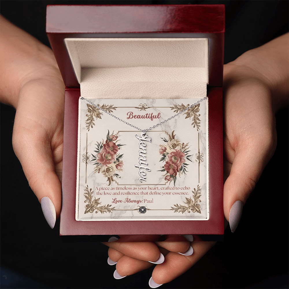 Vertical Name Necklace: Beautiful Jewelry Polished Stainless Steel Two Tone Box The Silver Clover & Co.