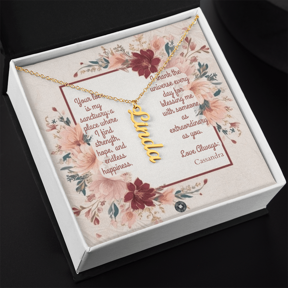 Vertical Name Necklace: Darling Jewelry 18k Yellow Gold Two Tone Box The Silver Clover & Co.