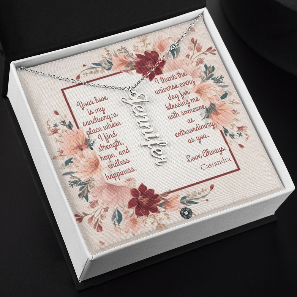 Vertical Name Necklace: Darling Jewelry Polished Stainless Steel Two Tone Box The Silver Clover & Co.