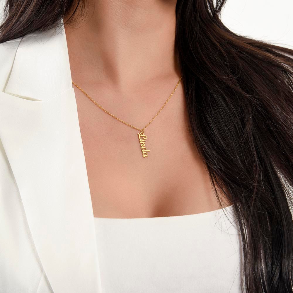 Vertical Name Necklace: Darling Jewelry 18k Yellow Gold Two Tone Box The Silver Clover & Co.