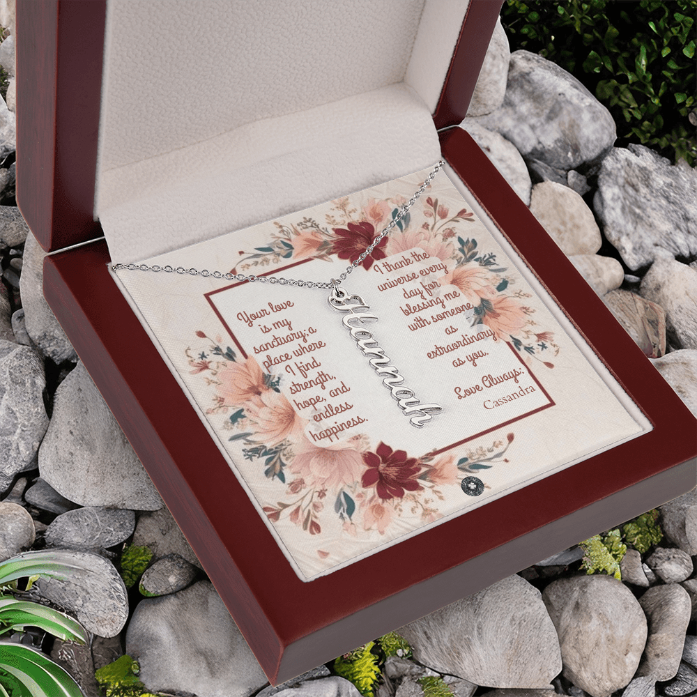 Vertical Name Necklace: Darling Jewelry Polished Stainless Steel Two Tone Box The Silver Clover & Co.