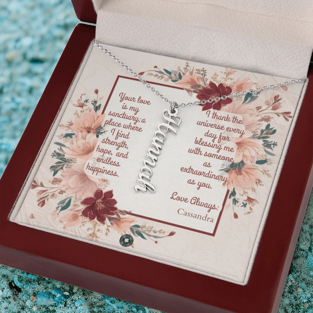 Vertical Name Necklace: Darling Jewelry 18k Yellow Gold Two Tone Box The Silver Clover & Co.