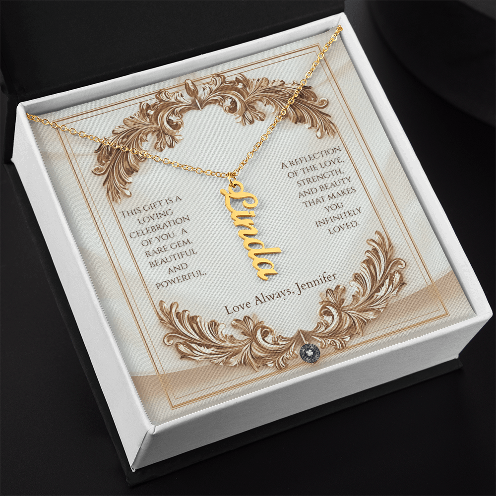 Vertical Name Necklace: Elegance Jewelry 18k Yellow Gold Two Tone Box The Silver Clover & Co.