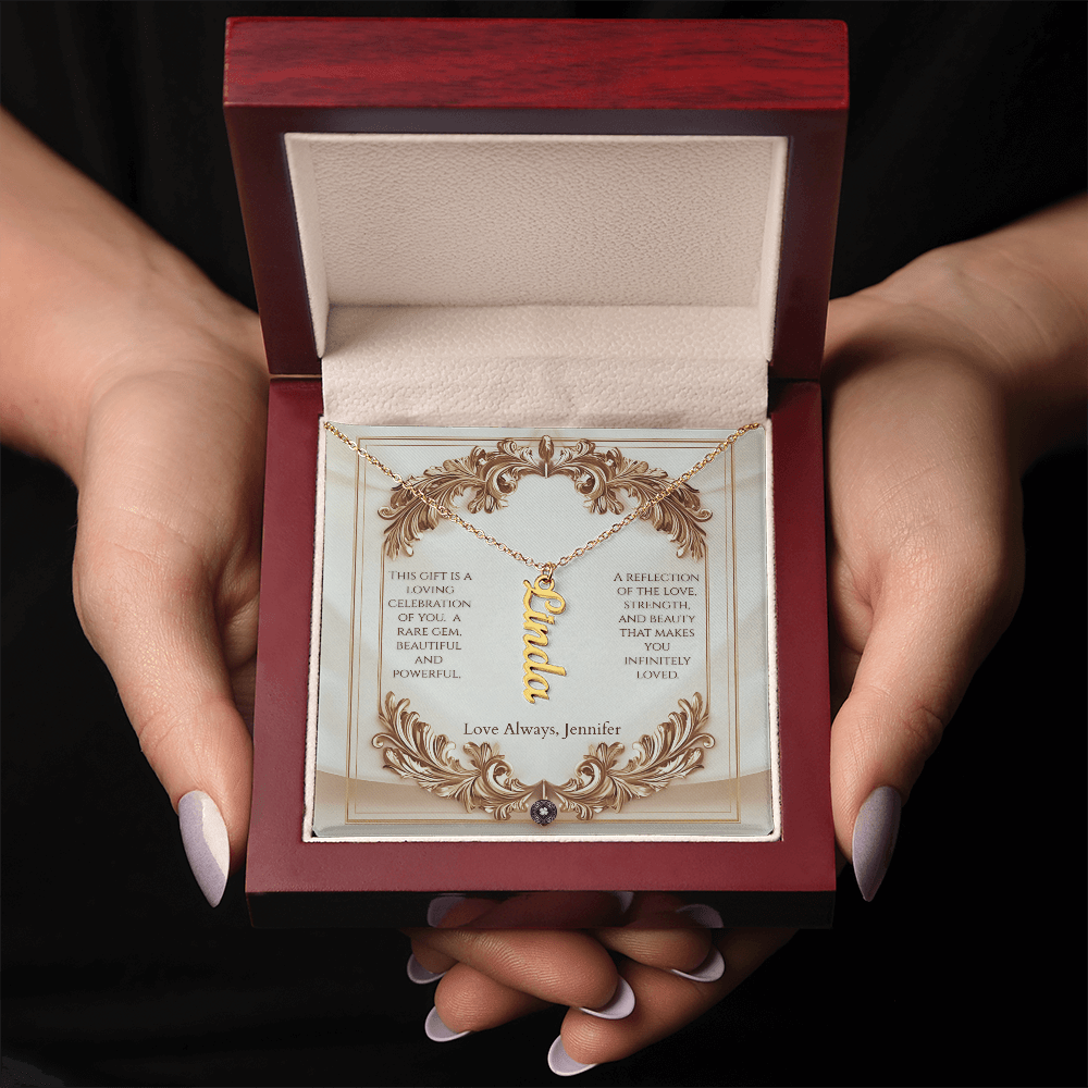 Vertical Name Necklace: Elegance Jewelry 18k Yellow Gold Two Tone Box The Silver Clover & Co.