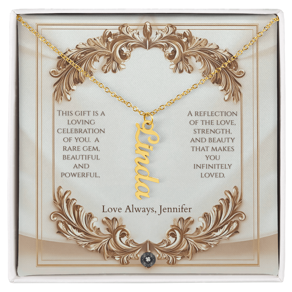 Vertical Name Necklace: Elegance Jewelry 18k Yellow Gold Two Tone Box The Silver Clover & Co.