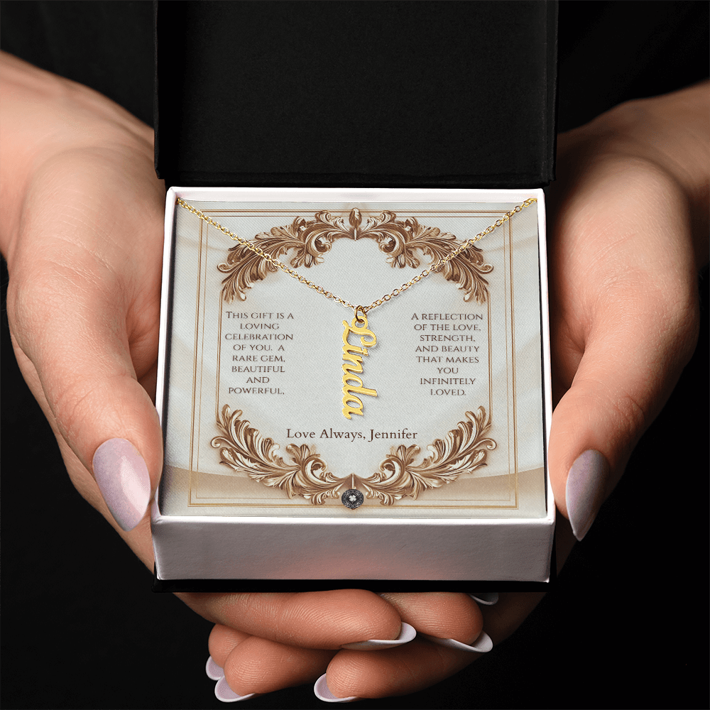 Vertical Name Necklace: Elegance Jewelry 18k Yellow Gold Two Tone Box The Silver Clover & Co.