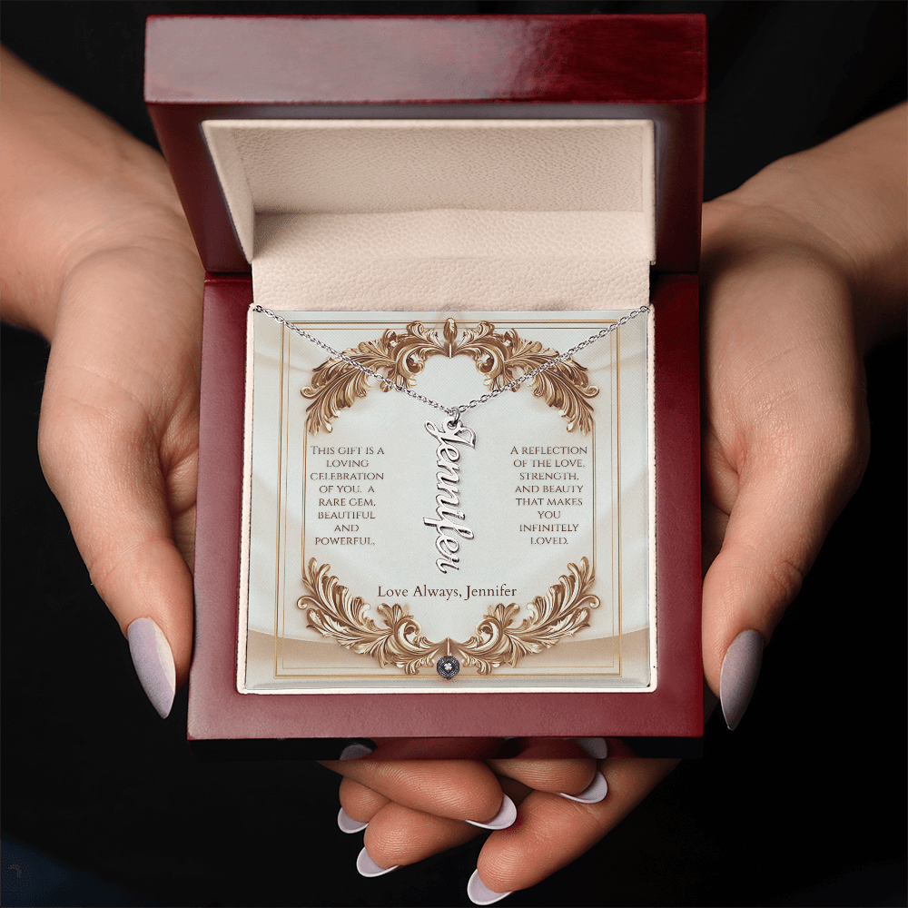 Vertical Name Necklace: Elegance Jewelry 18k Yellow Gold Two Tone Box The Silver Clover & Co.