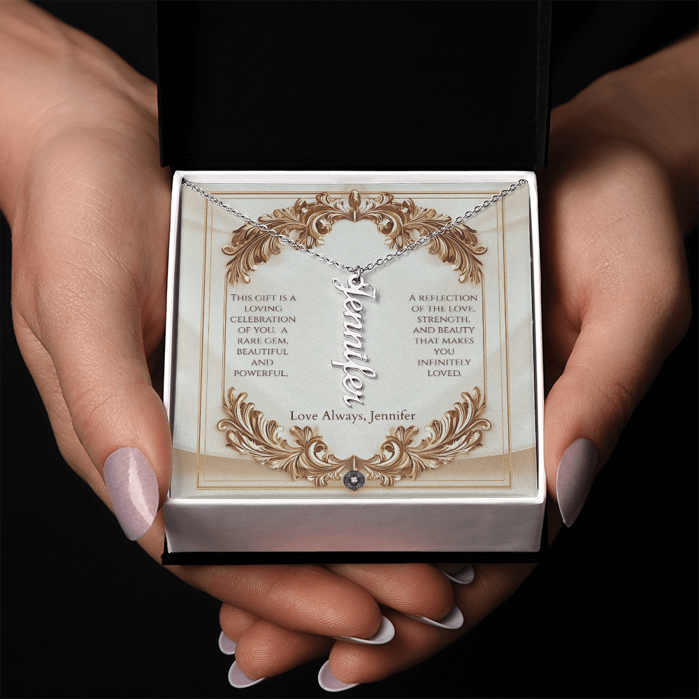 Vertical Name Necklace: Elegance Jewelry Polished Stainless Steel Two Tone Box The Silver Clover & Co.