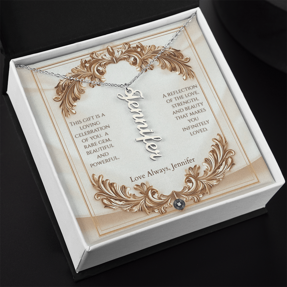 Vertical Name Necklace: Elegance Jewelry Polished Stainless Steel Two Tone Box The Silver Clover & Co.