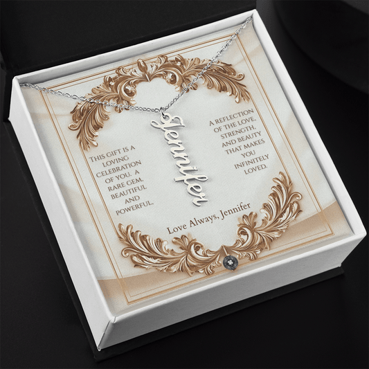 Vertical Name Necklace: Elegance Jewelry Polished Stainless Steel Two Tone Box The Silver Clover & Co.