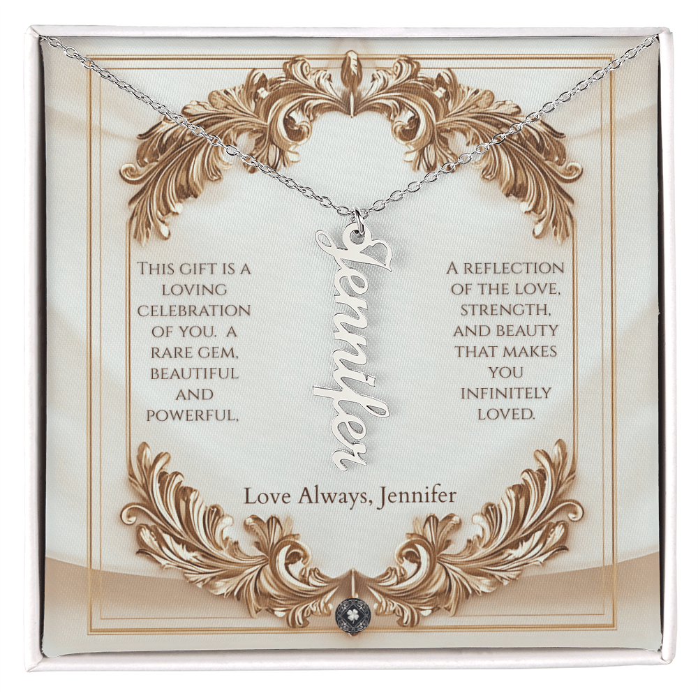 Vertical Name Necklace: Elegance Jewelry Polished Stainless Steel Two Tone Box The Silver Clover & Co.