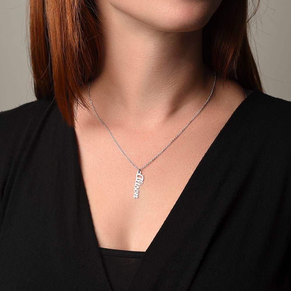 Vertical Name Necklace: Princess Jewelry Polished Stainless Steel Two Tone Box The Silver Clover & Co.