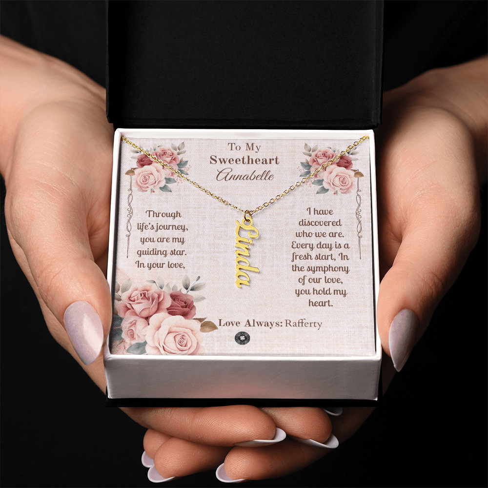 Vertical Name Necklace: Sweetheart Jewelry 18k Yellow Gold Two Tone Box The Silver Clover & Co.