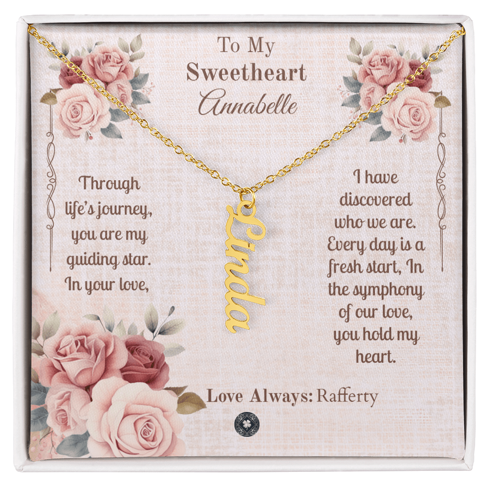 Vertical Name Necklace: Sweetheart Jewelry 18k Yellow Gold Two Tone Box The Silver Clover & Co.