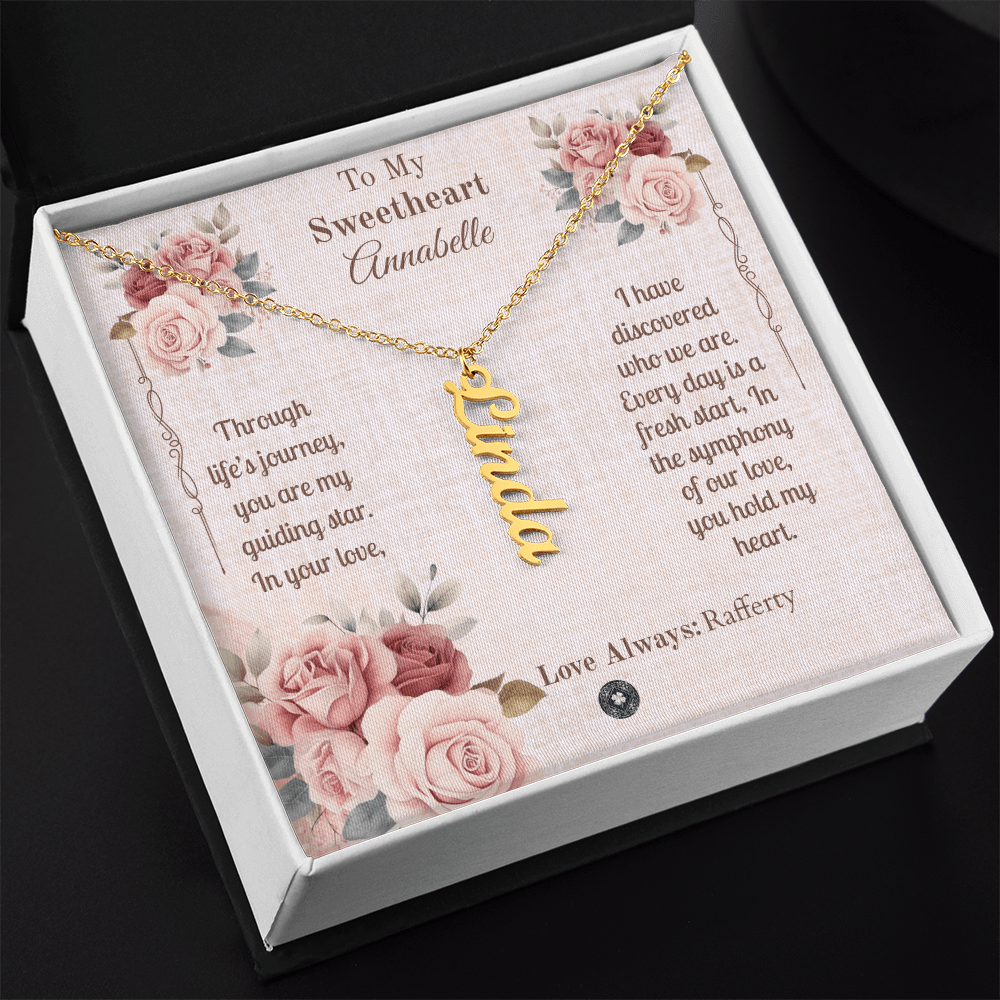 Vertical Name Necklace: Sweetheart Jewelry 18k Yellow Gold Two Tone Box The Silver Clover & Co.