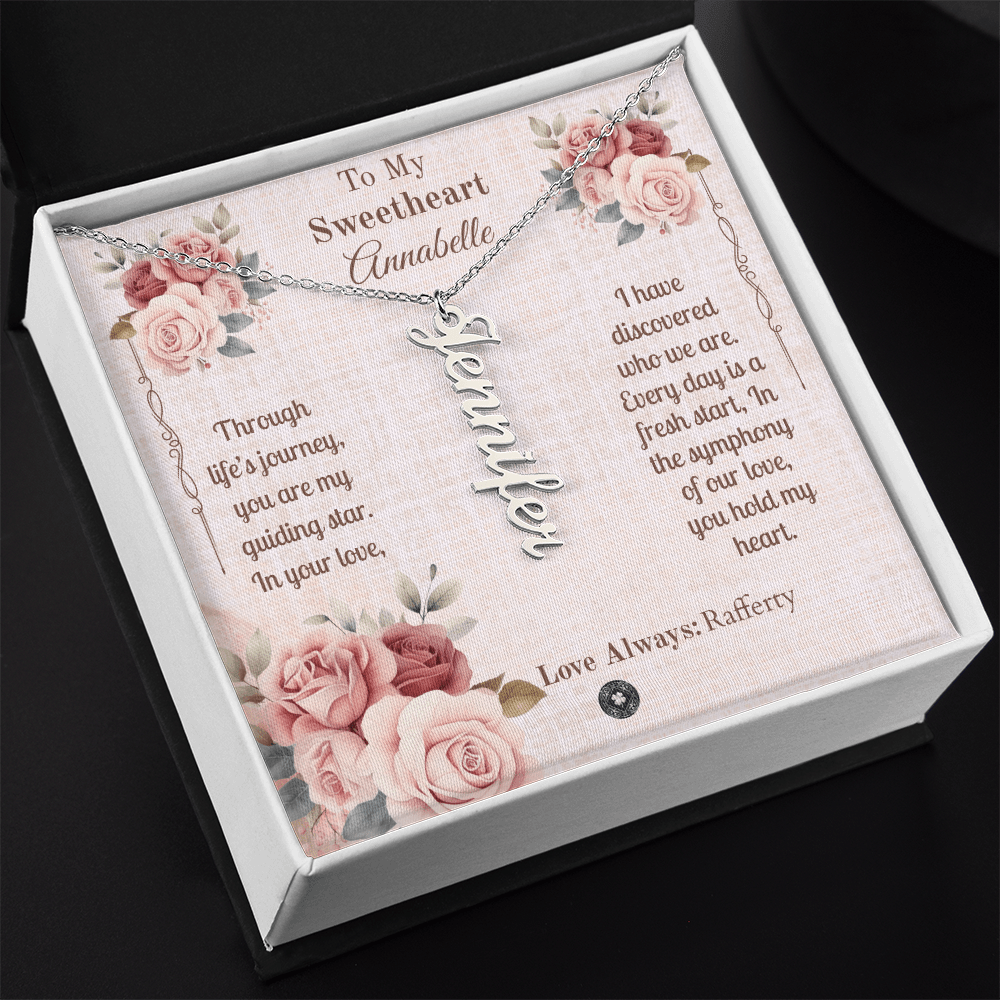 Vertical Name Necklace: Sweetheart Jewelry Polished Stainless Steel Two Tone Box The Silver Clover & Co.