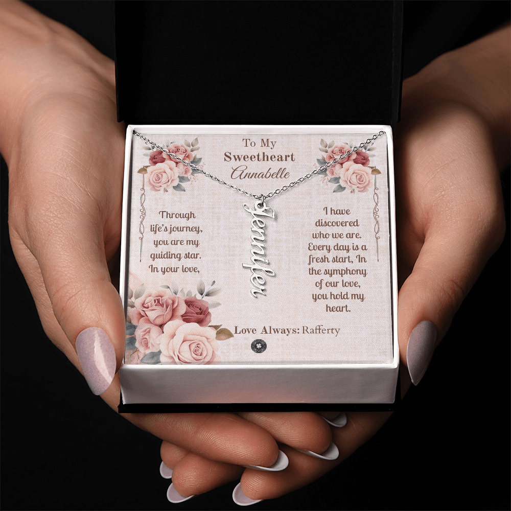 Vertical Name Necklace: Sweetheart Jewelry Polished Stainless Steel Two Tone Box The Silver Clover & Co.