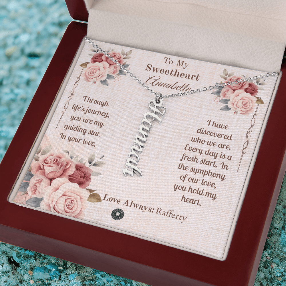 Vertical Name Necklace: Sweetheart Jewelry 18k Yellow Gold Two Tone Box The Silver Clover & Co.