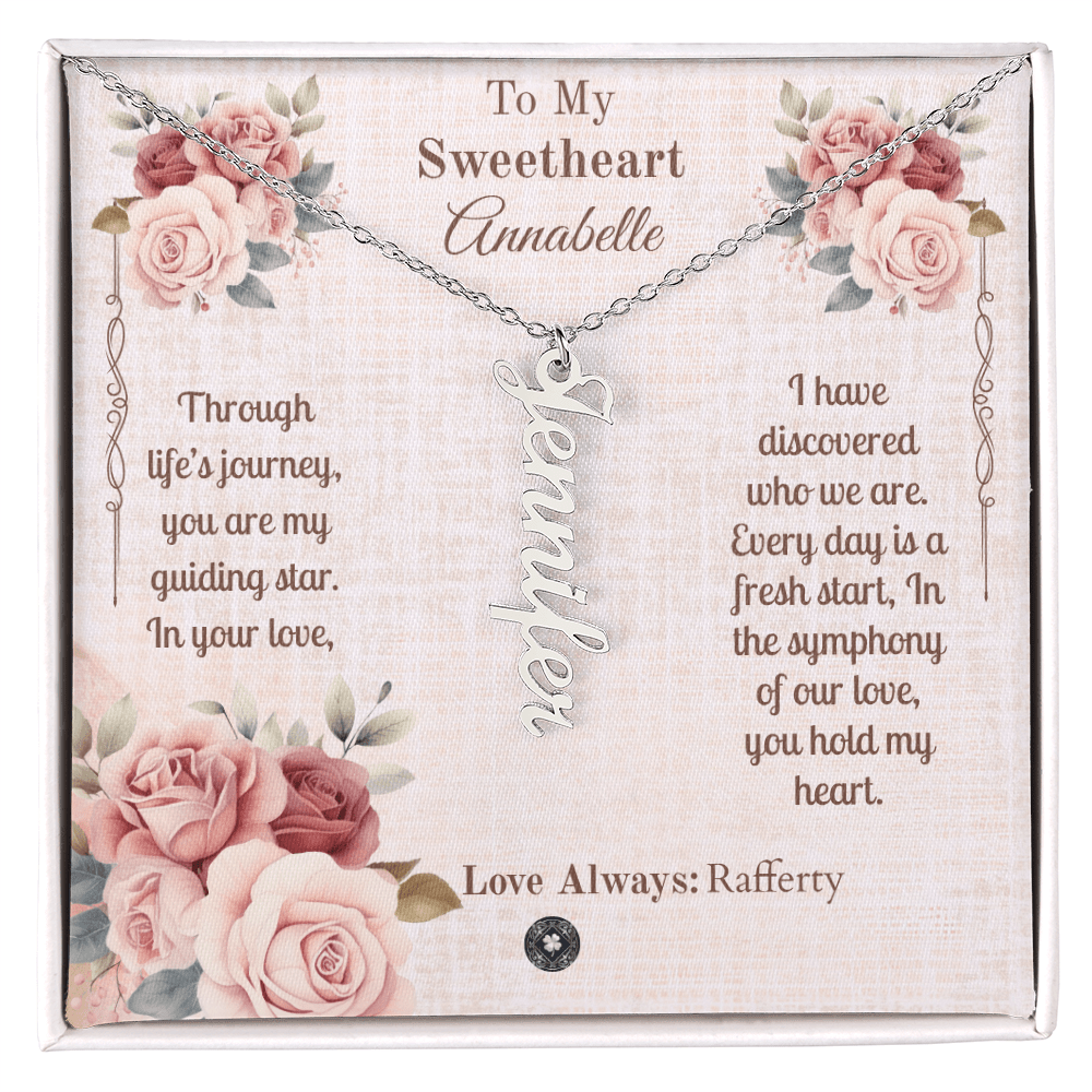 Vertical Name Necklace: Sweetheart Jewelry Polished Stainless Steel Two Tone Box The Silver Clover & Co.