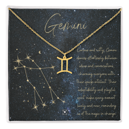 Zodiac Symbol Necklace: Gemini Jewelry 18k Yellow Gold Two Tone Box Gemini The Silver Clover & Co.