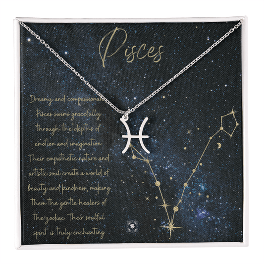 Zodiac Symbol Necklace: Pisces Jewelry Polished Stainless Steel Two Tone Box Pisces The Silver Clover & Co.