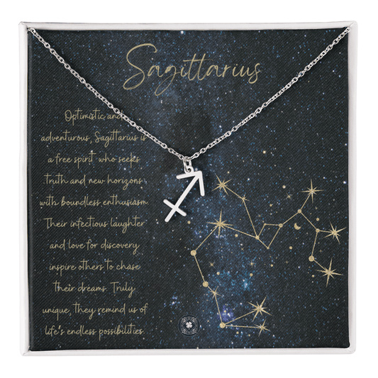Zodiac Symbol Necklace: Sagittarius Jewelry Polished Stainless Steel Two Tone Box Sagittarius The Silver Clover & Co.