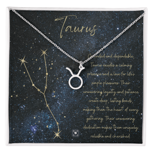 Zodiac Symbol Necklace: Taurus Jewelry Polished Stainless Steel Two Tone Box Taurus The Silver Clover & Co.