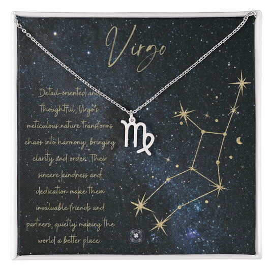 Zodiac Symbol Necklace: Virgo Jewelry Polished Stainless Steel Two Tone Box Virgo The Silver Clover & Co.